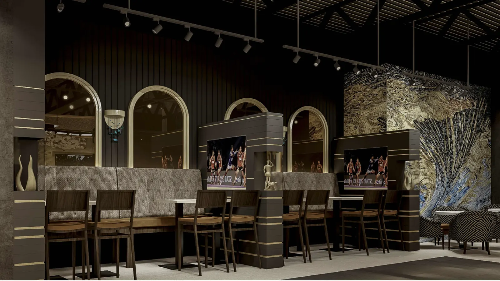 Design rendering of booth seating at Tandoori Tadka Stonebridge